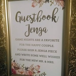 Guestbook Jenga Gold Foil Print Sign & Gold Frame